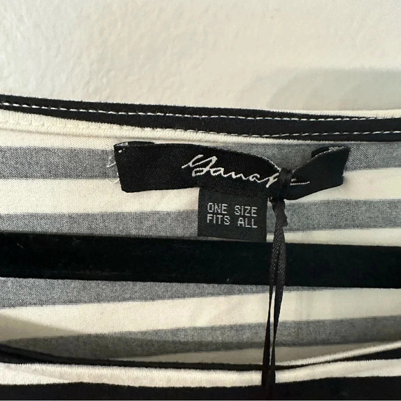 Yana K Women's Tania Top in Black & Ivory Stripes Short Sleeves One Size NWT - Picture 7 of 9